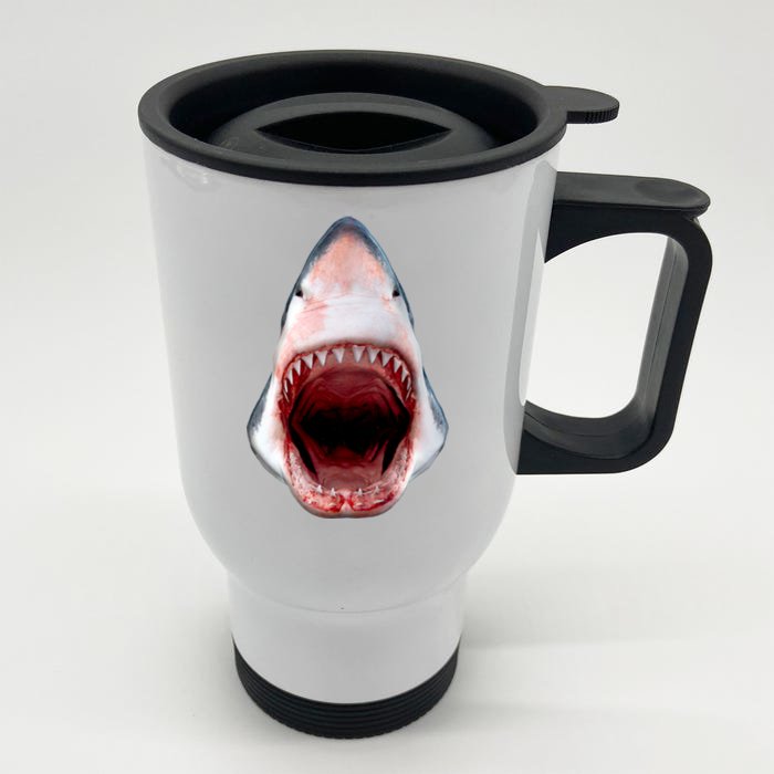 Shark Bite Close Up 3D Front & Back Stainless Steel Travel Mug