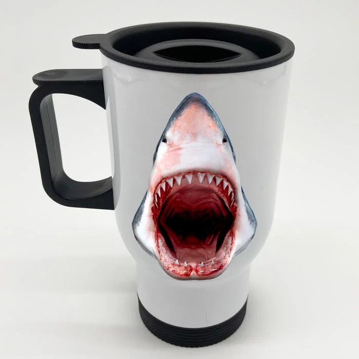 Shark Bite Close Up 3D Front & Back Stainless Steel Travel Mug