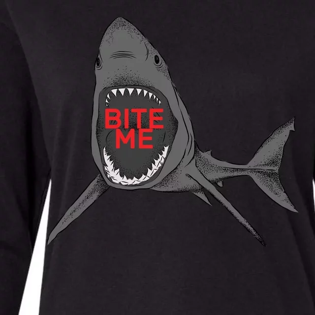 Shark Bite Me Womens Cotton Relaxed Long Sleeve T-Shirt