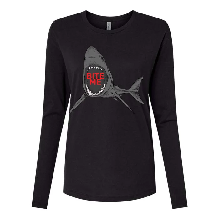 Shark Bite Me Womens Cotton Relaxed Long Sleeve T-Shirt