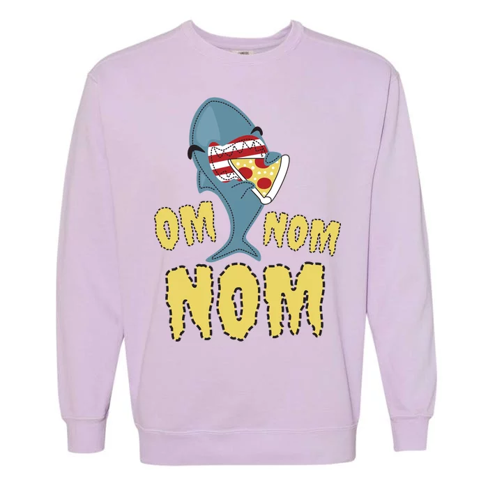 Shark Eating Pizza Om Nom Nom Garment-Dyed Sweatshirt