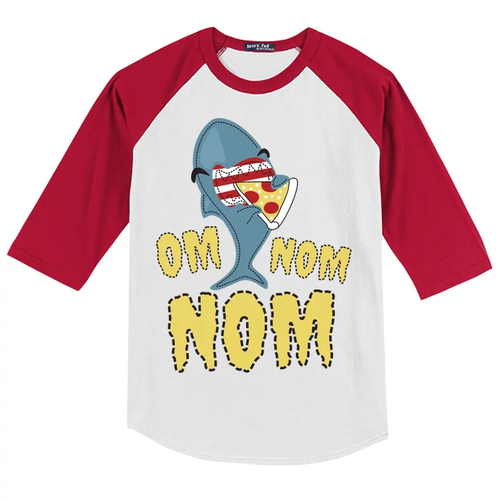 Shark Eating Pizza Om Nom Nom Kids Colorblock Raglan Jersey