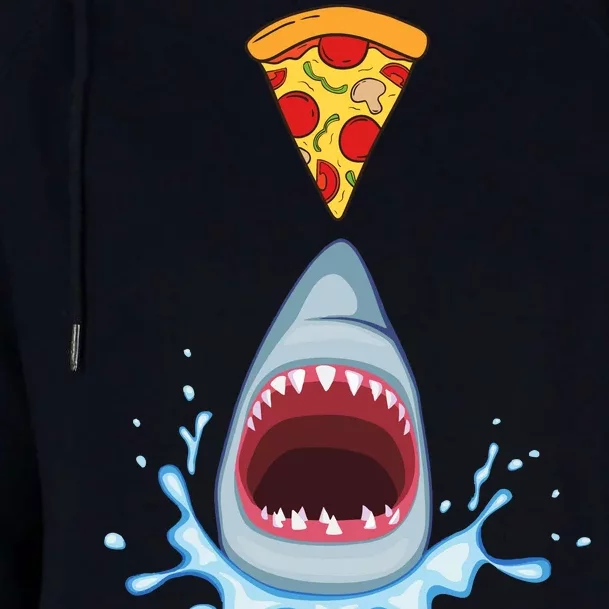 Shark Pizza Attack Womens Funnel Neck Pullover Hood