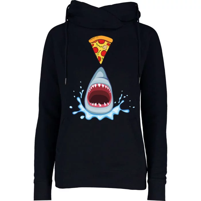 Shark Pizza Attack Womens Funnel Neck Pullover Hood