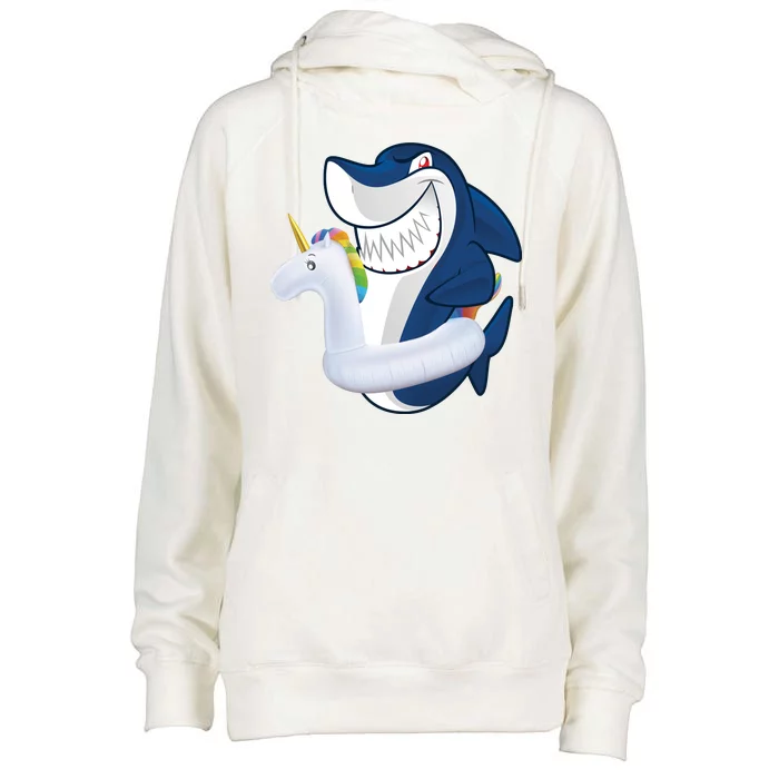 Shark Unicorn Float Pool Party Womens Funnel Neck Pullover Hood