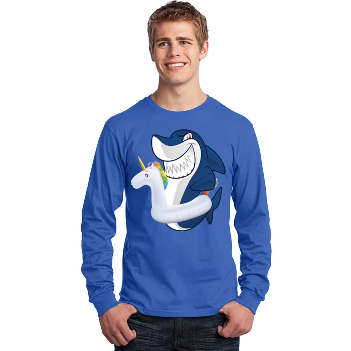 Shark Unicorn Float Pool Party Long Sleeve Shirt