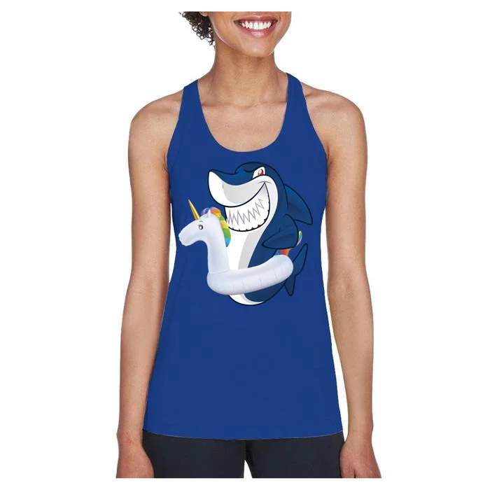 Shark Unicorn Float Pool Party Women's Racerback Tank