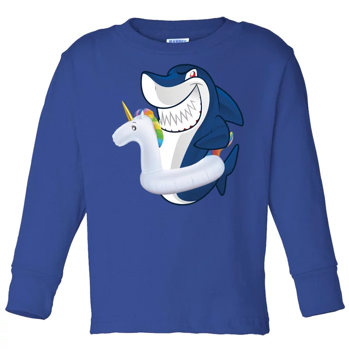 Shark Unicorn Float Pool Party Toddler Long Sleeve Shirt