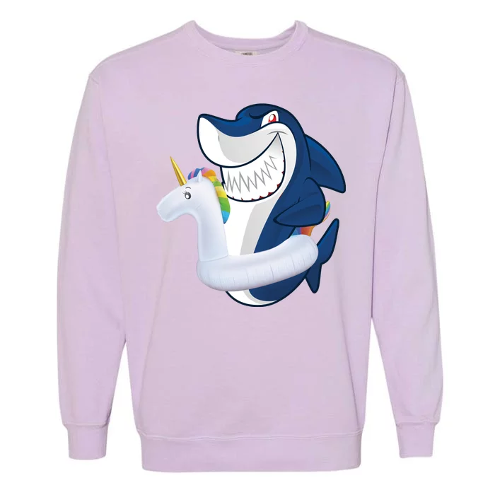 Shark Unicorn Float Pool Party Garment-Dyed Sweatshirt