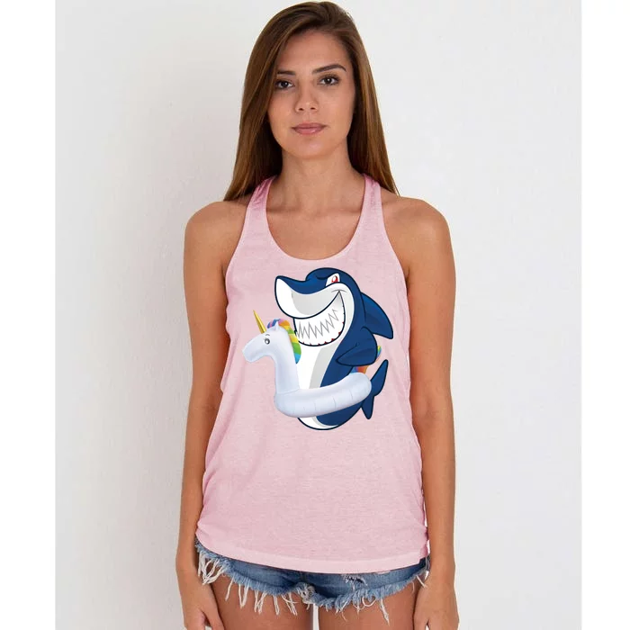 Shark Unicorn Float Pool Party Women's Knotted Racerback Tank