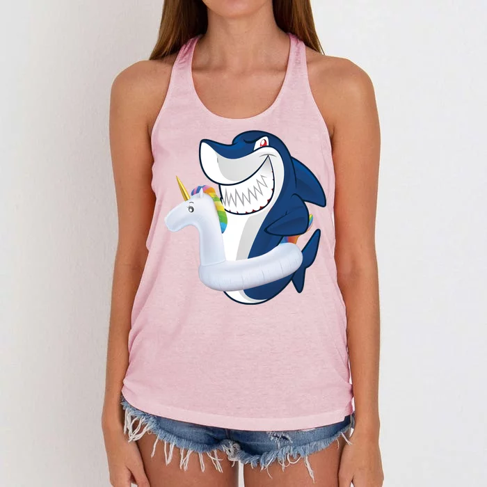 Shark Unicorn Float Pool Party Women's Knotted Racerback Tank