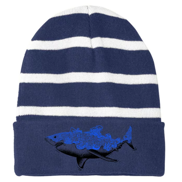 Shark Wave Striped Beanie with Solid Band