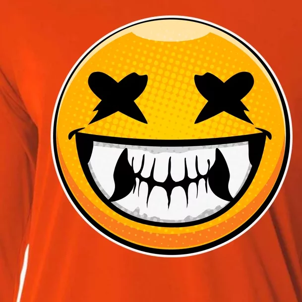 Sharp Toothed Smiley Creepy Emoji Cooling Performance Long Sleeve Crew