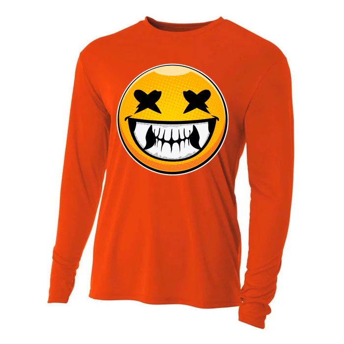 Sharp Toothed Smiley Creepy Emoji Cooling Performance Long Sleeve Crew