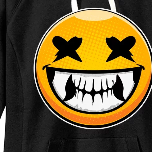 Sharp Toothed Smiley Creepy Emoji Women's Fleece Hoodie