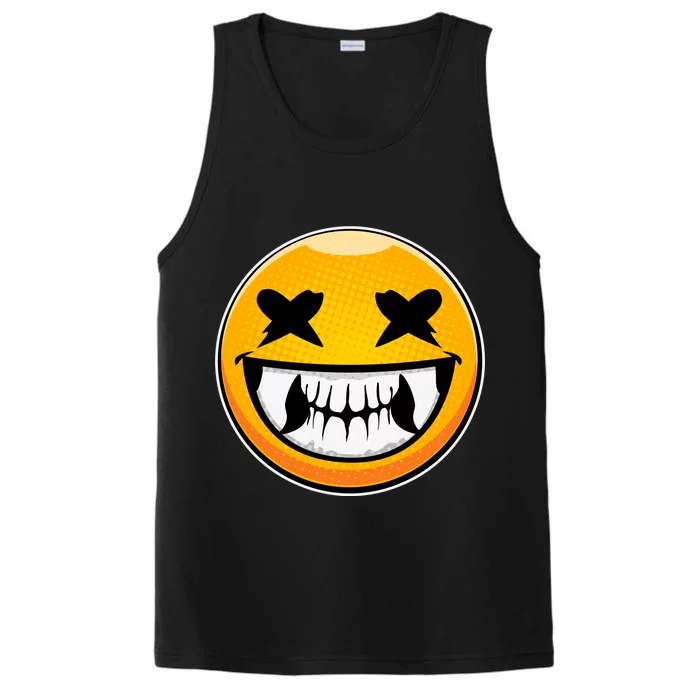 Sharp Toothed Smiley Creepy Emoji Performance Tank