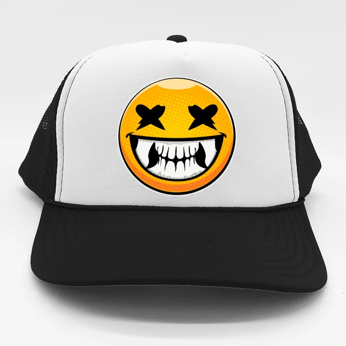 Sharp Toothed Smiley Creepy Emoji Trucker Hat