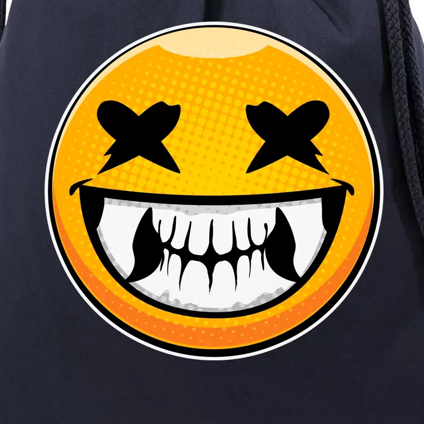 Sharp Toothed Smiley Creepy Emoji Drawstring Bag