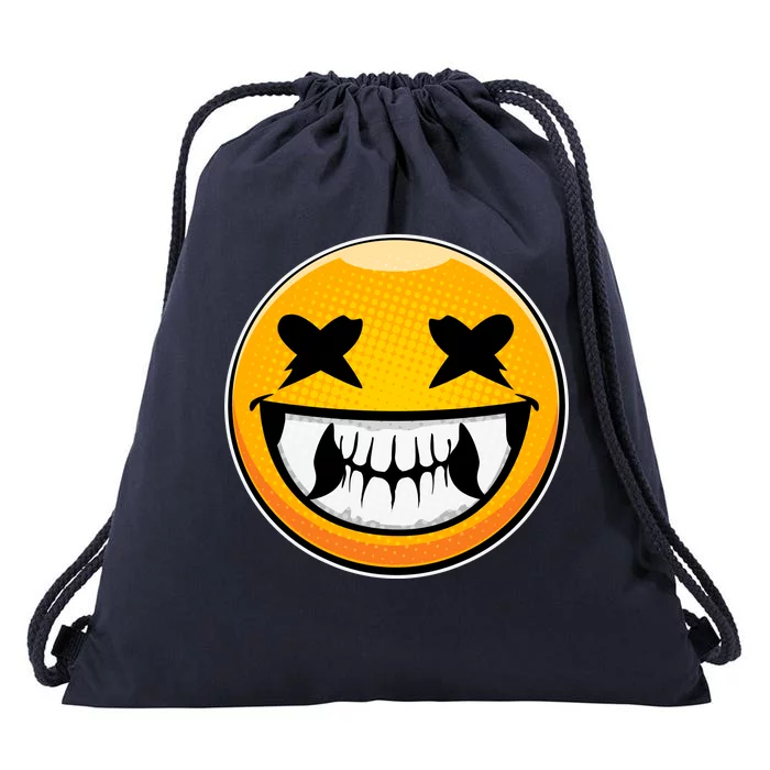 Sharp Toothed Smiley Creepy Emoji Drawstring Bag