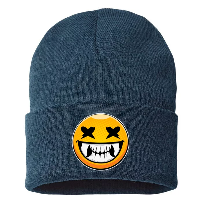 Sharp Toothed Smiley Creepy Emoji Sustainable Knit Beanie