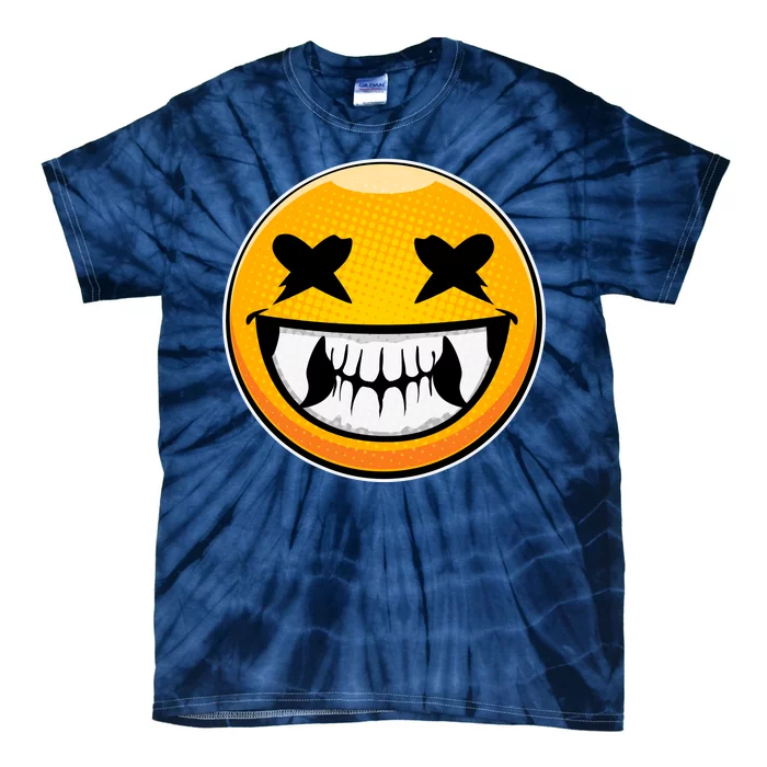 Sharp Toothed Smiley Creepy Emoji Tie-Dye T-Shirt