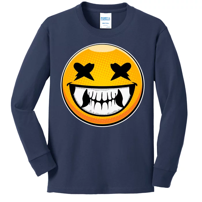 Sharp Toothed Smiley Creepy Emoji Kids Long Sleeve Shirt