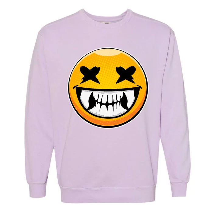 Sharp Toothed Smiley Creepy Emoji Garment-Dyed Sweatshirt