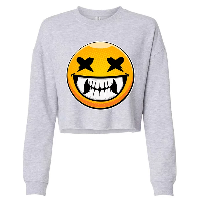 Sharp Toothed Smiley Creepy Emoji Cropped Pullover Crew