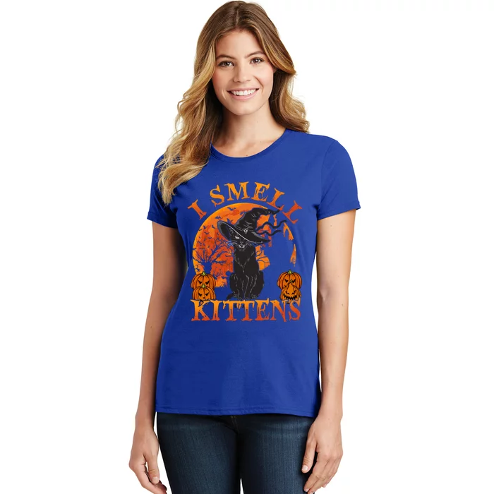 Scary Halloween BlackCat Costume Witch Hat And Moon Vintage Gift Women's T-Shirt