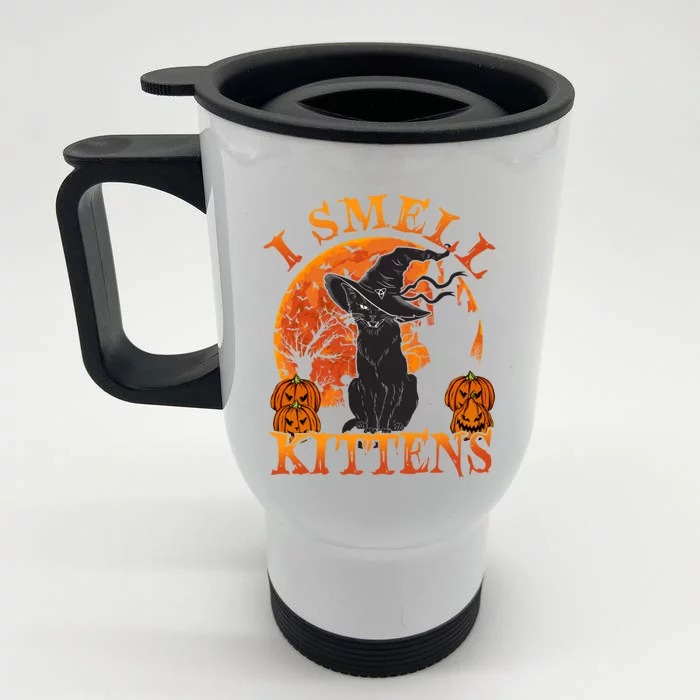 Scary Halloween BlackCat Costume Witch Hat And Moon Vintage Gift Front & Back Stainless Steel Travel Mug