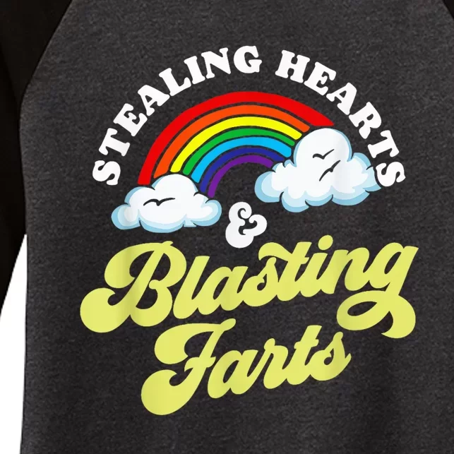 Stealing Hearts & Blasting Farts Funny Rainbow Valentines Women's Tri-Blend 3/4-Sleeve Raglan Shirt