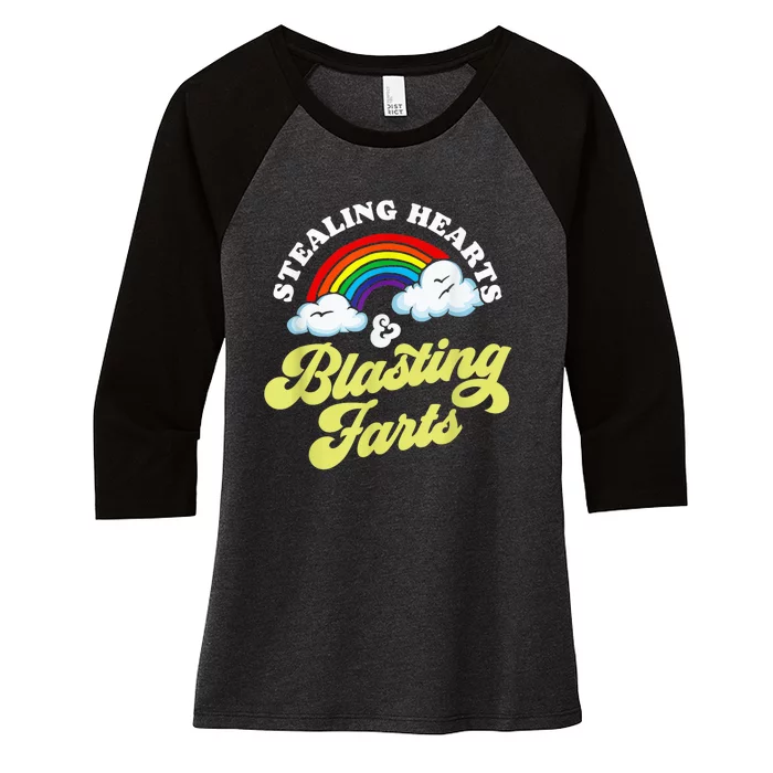 Stealing Hearts & Blasting Farts Funny Rainbow Valentines Women's Tri-Blend 3/4-Sleeve Raglan Shirt