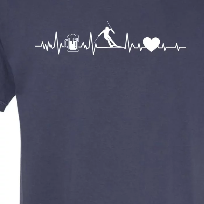 Skiing Heartbeat Beer Skier Skiing Heartbeat Gift Garment-Dyed Heavyweight T-Shirt