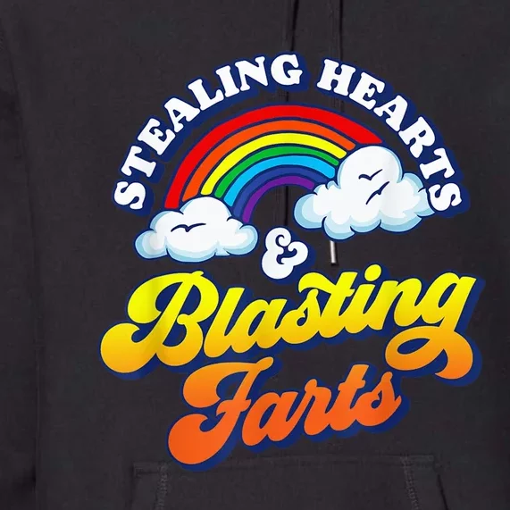 Stealing Hearts & Blasting Farts Funny Rainbow Valentines Premium Hoodie