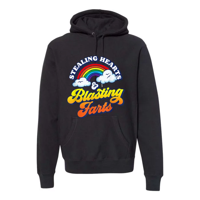 Stealing Hearts & Blasting Farts Funny Rainbow Valentines Premium Hoodie