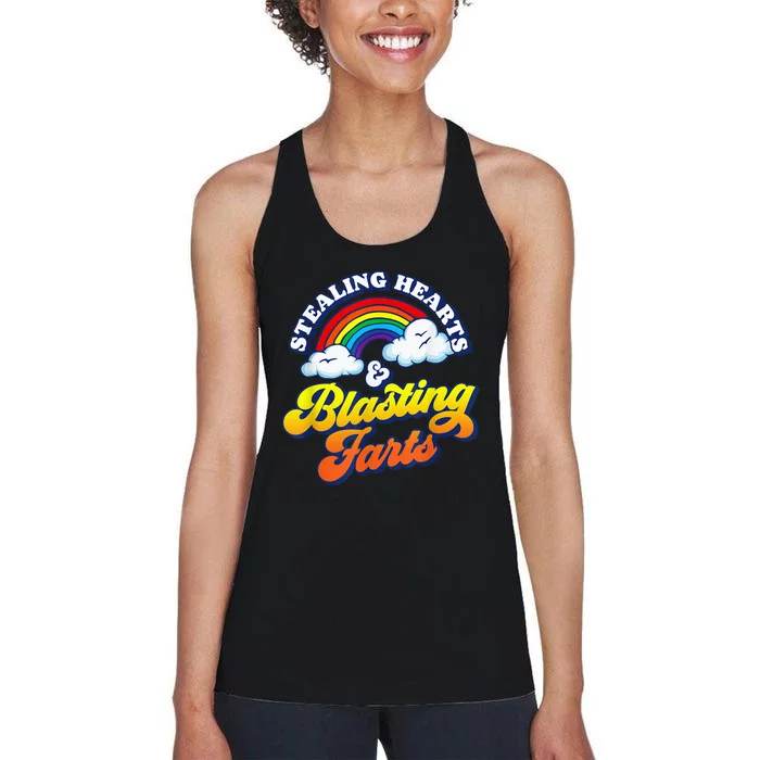 Stealing Hearts & Blasting Farts Funny Rainbow Valentines Women's Racerback Tank