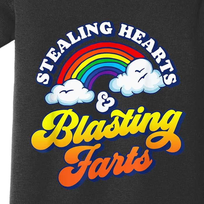 Stealing Hearts & Blasting Farts Funny Rainbow Valentines Baby Bodysuit