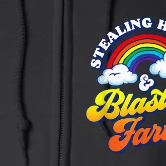 Stealing Hearts & Blasting Farts Funny Rainbow Valentines Full Zip Hoodie