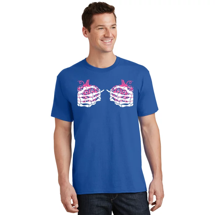 Skeleton Hand Boobs Pumpkin Breast Cancer Save The Boo Bees Gift T-Shirt