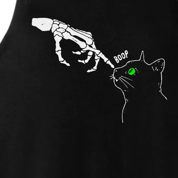 Skeleton Hand Boop On A CatS Nose Funny Halloween Ladies Tri-Blend Wicking Tank