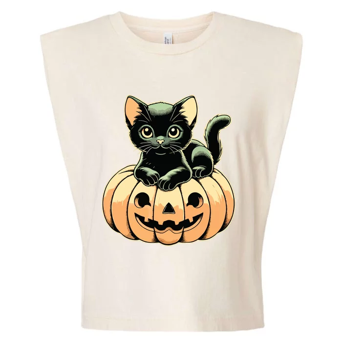 Scary Halloween Black Cats On Pumpkin Fall Spooky Season Garment-Dyed Women's Muscle Tee