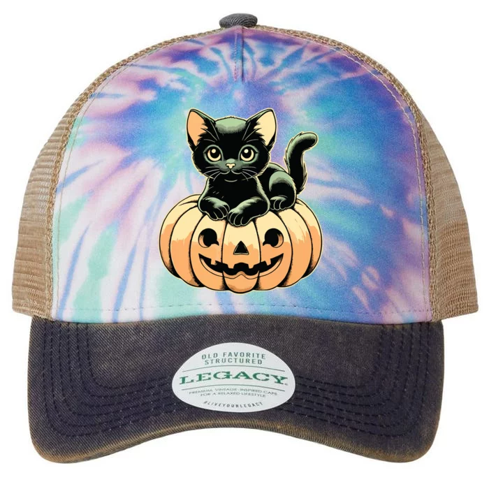 Scary Halloween Black Cats On Pumpkin Fall Spooky Season Legacy Tie Dye Trucker Hat