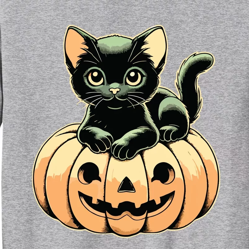 Scary Halloween Black Cats On Pumpkin Fall Spooky Season Tall Sweatshirt