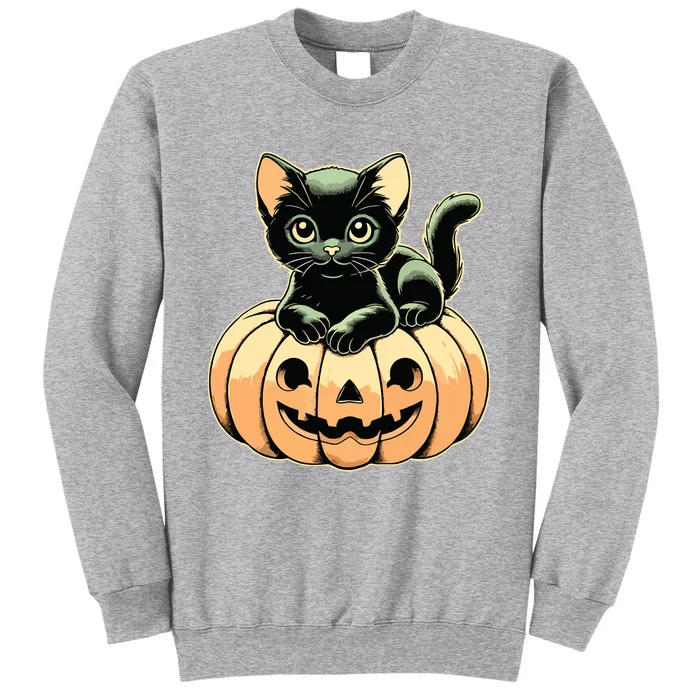 Scary Halloween Black Cats On Pumpkin Fall Spooky Season Tall Sweatshirt