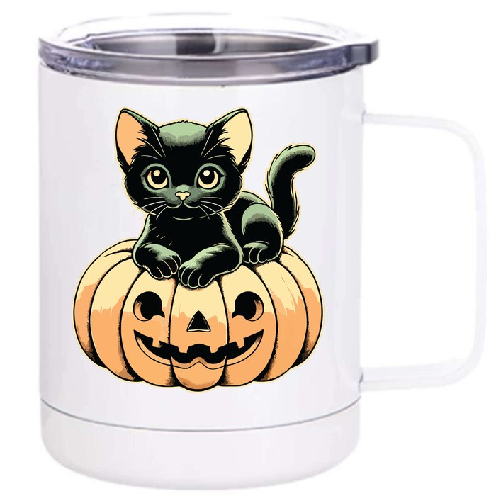 Scary Halloween Black Cats On Pumpkin Fall Spooky Season Front & Back 12oz Stainless Steel Tumbler Cup