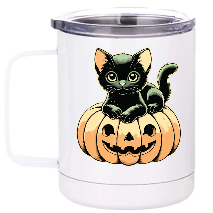 Scary Halloween Black Cats On Pumpkin Fall Spooky Season Front & Back 12oz Stainless Steel Tumbler Cup