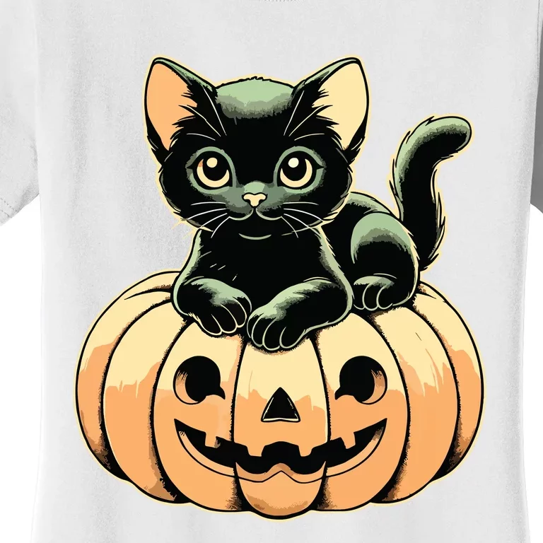 Scary Halloween Black Cats On Pumpkin Fall Spooky Season Women's T-Shirt