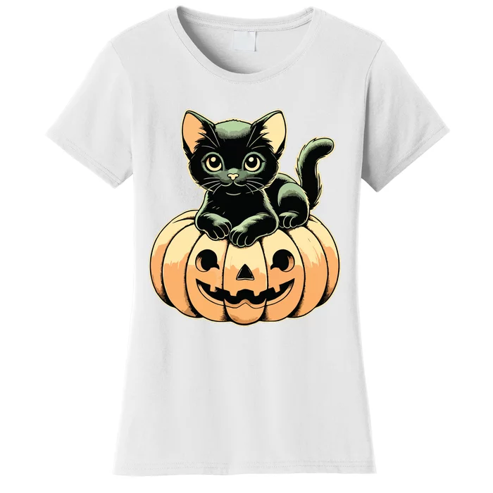 Scary Halloween Black Cats On Pumpkin Fall Spooky Season Women's T-Shirt