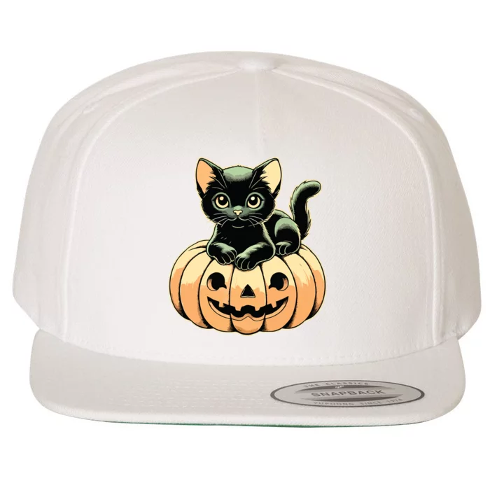 Scary Halloween Black Cats On Pumpkin Fall Spooky Season Wool Snapback Cap