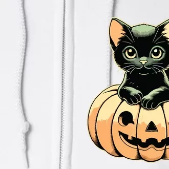 Scary Halloween Black Cats On Pumpkin Fall Spooky Season Full Zip Hoodie